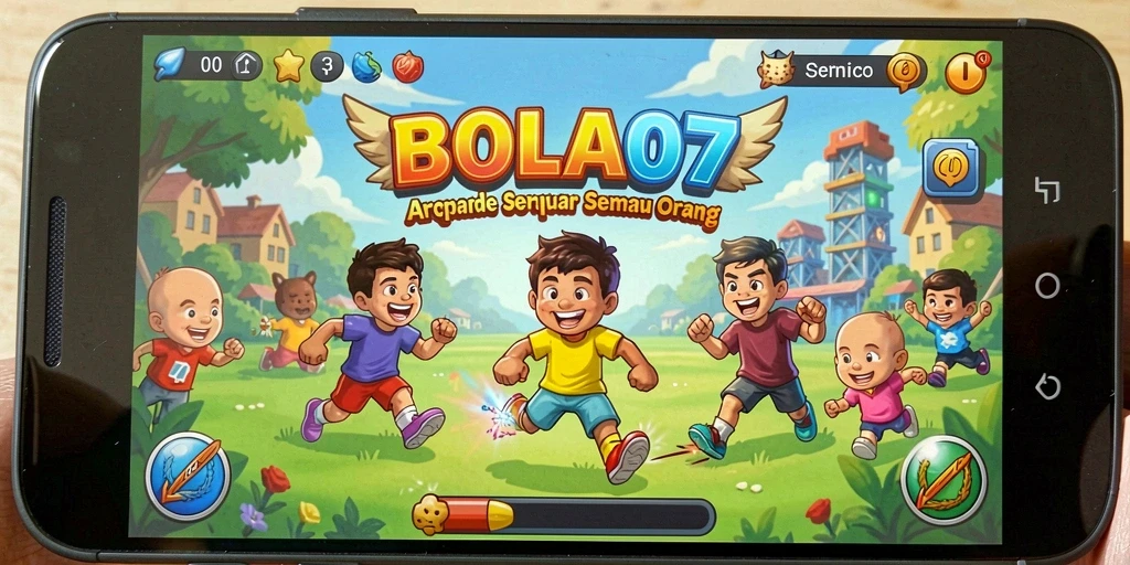 Tangkapan layar utama BOLA07 yang menunjukkan gameplay Arcade yang seru.