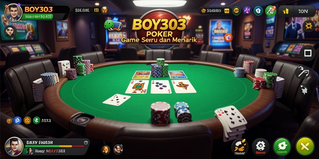 Screenshot gameplay BOY303 dengan suasana meja Poker yang menegangkan.