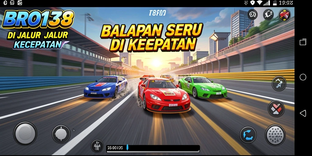Tampilan gameplay BRO138 yang menampilkan balapan seru dan cepat.