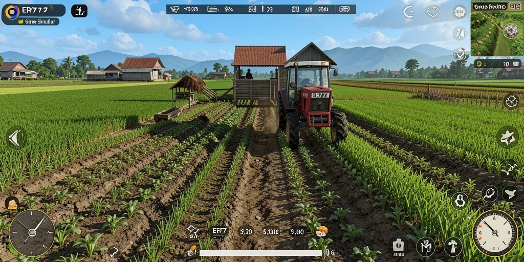 Screenshot utama ER777 menunjukkan gameplay bertani yang menarik dan interaktif.