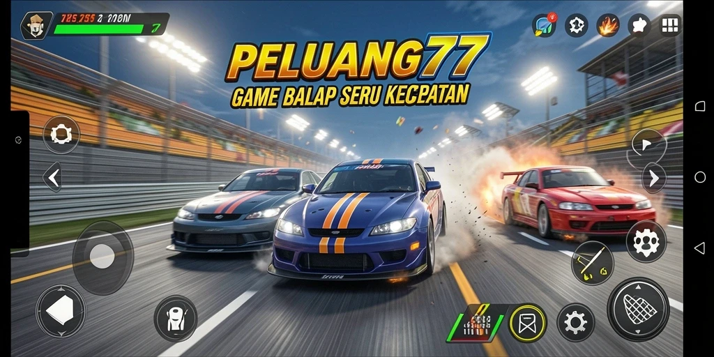 Tangkapan layar gameplay PELUANG77 menampilkan aksi balap yang mendebarkan.
