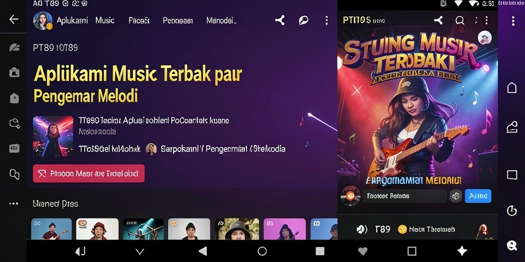 Screenshot PT89 menampilkan antarmuka menarik dengan berbagai pilihan lagu.