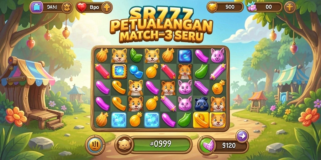 Tampilan screenshot SR777 menunjukkan aksi mencocokkan permata yang seru.