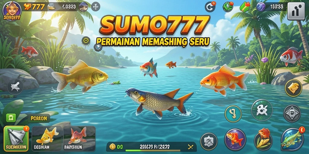 Screenshot gameplay SUMO777 yang menampilkan keseruan memancing.